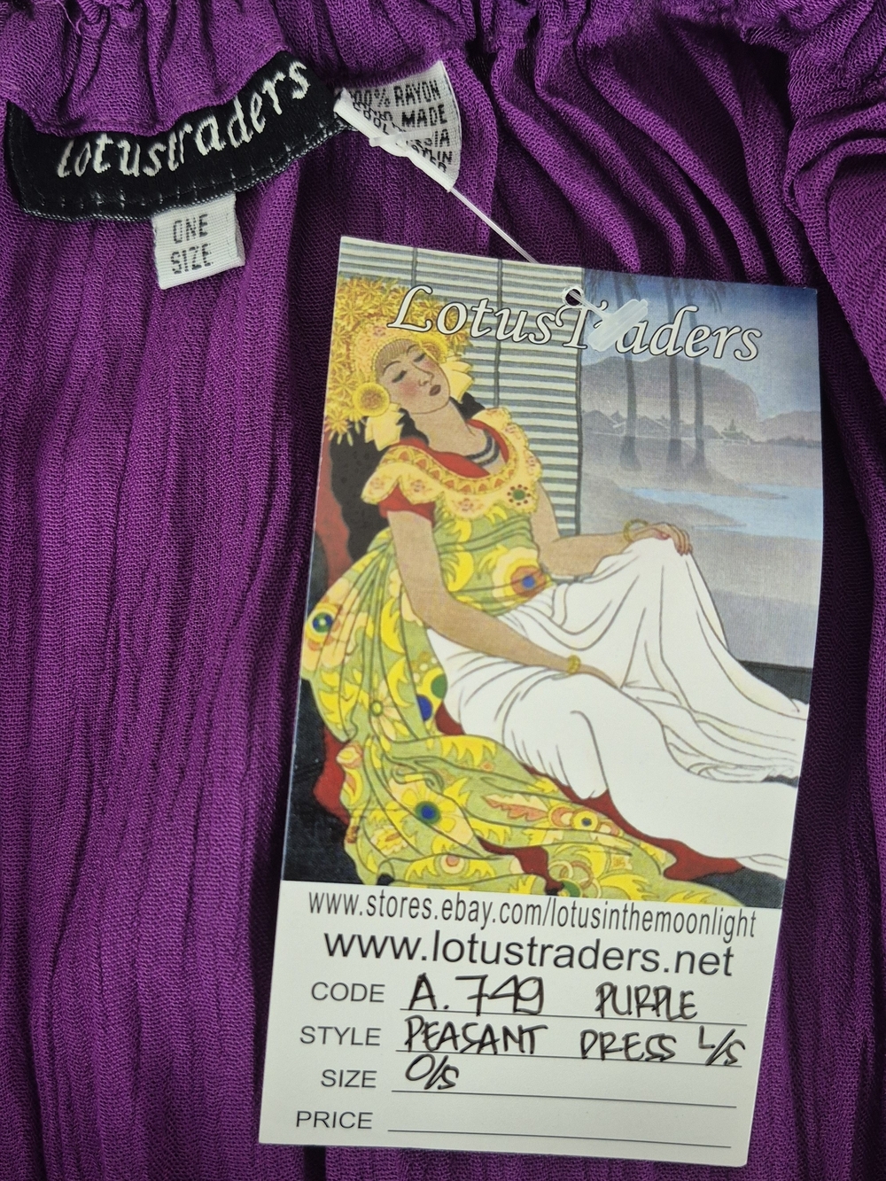 Lotus Traders Smocked Peasant Gypsy Renaissance Dress - Size OS / Fits XL to 2X - Picture 11 of 14